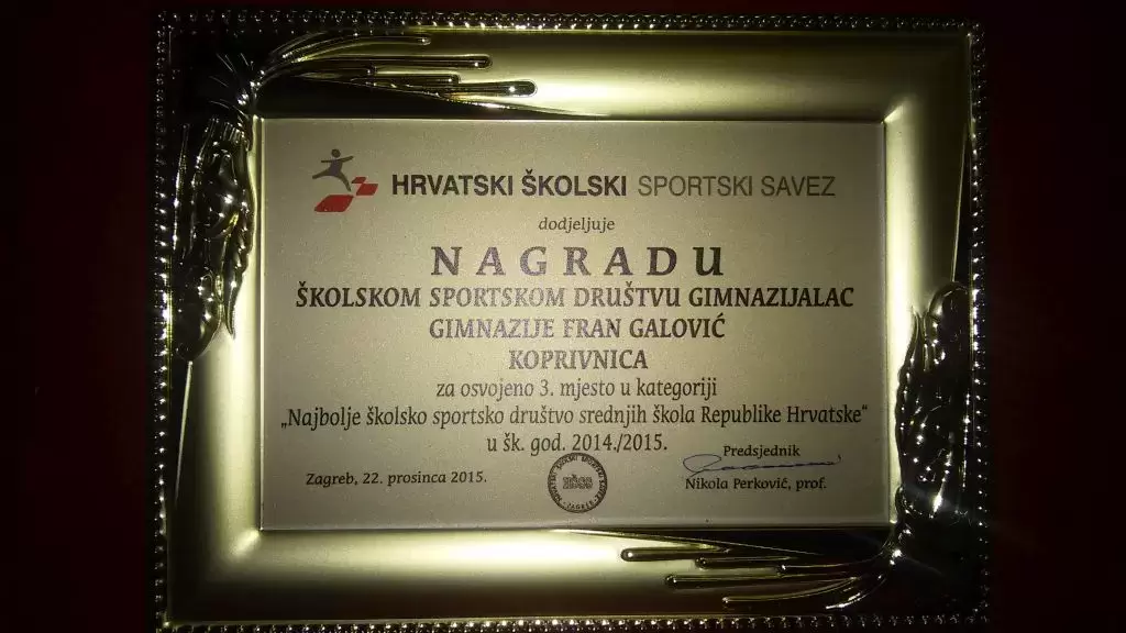 Gimnazija "Fran Galović" Koprivnica- Gimnazijski sport: 3. u Hrvatskoj